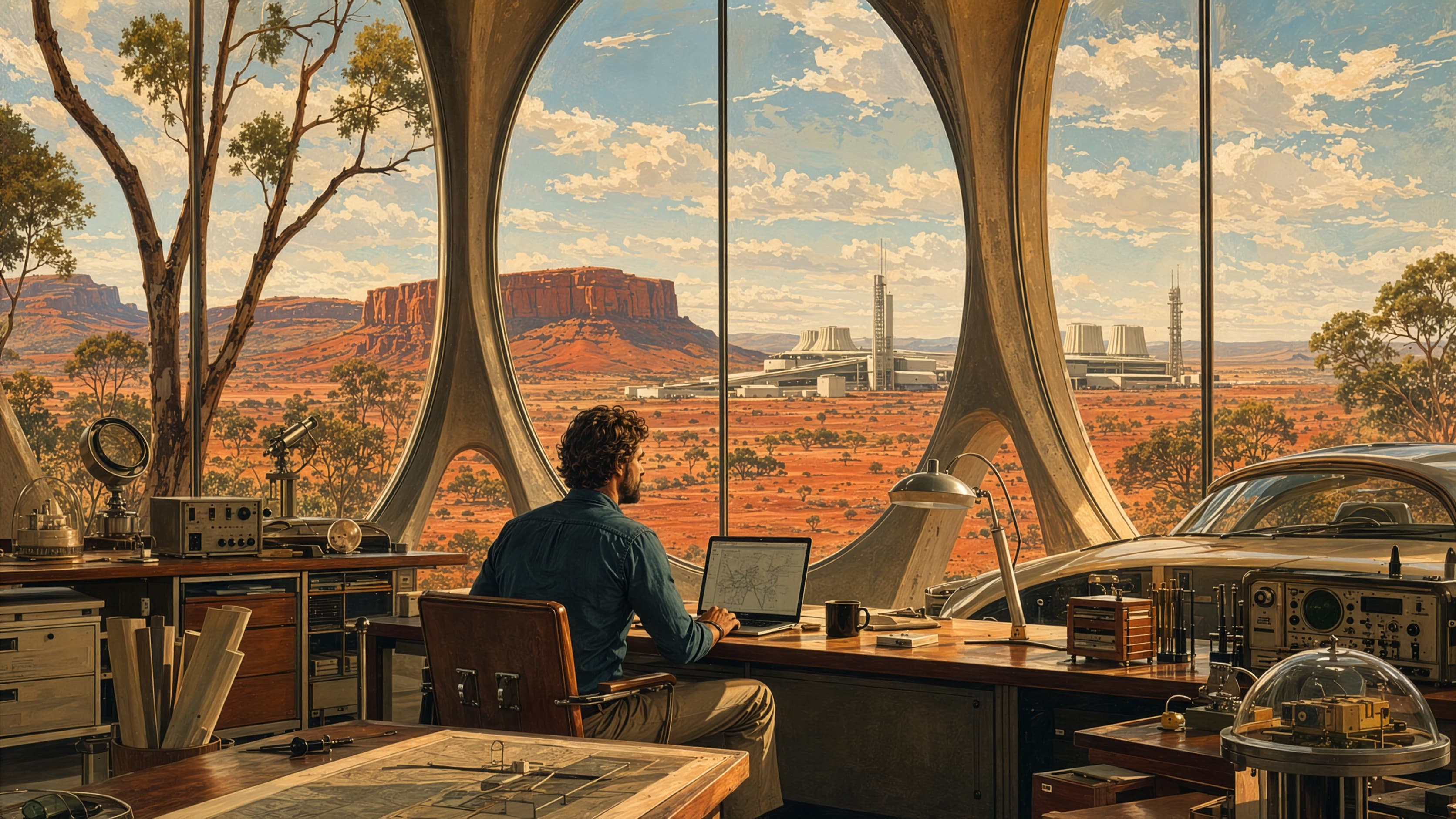 Looking out over the Australian outback from a quiet workspace
